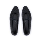 Poppy: Black Leather Woven Ballerinas