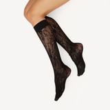 Rosa Lace Floral Knee-High Tights: Black