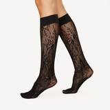 Rosa Lace Floral Knee-High Tights: Black