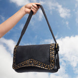 Silvia: Black Studded Leather Cross Body Bag