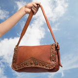 Silvia: Tan Studded Leather Cross Body Bag