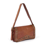 Silvia: Tan Studded Leather Cross Body Bag
