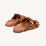 Talia: Tan Suede Two Bar Sandals