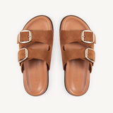 Talia: Tan Suede Two Bar Sandals